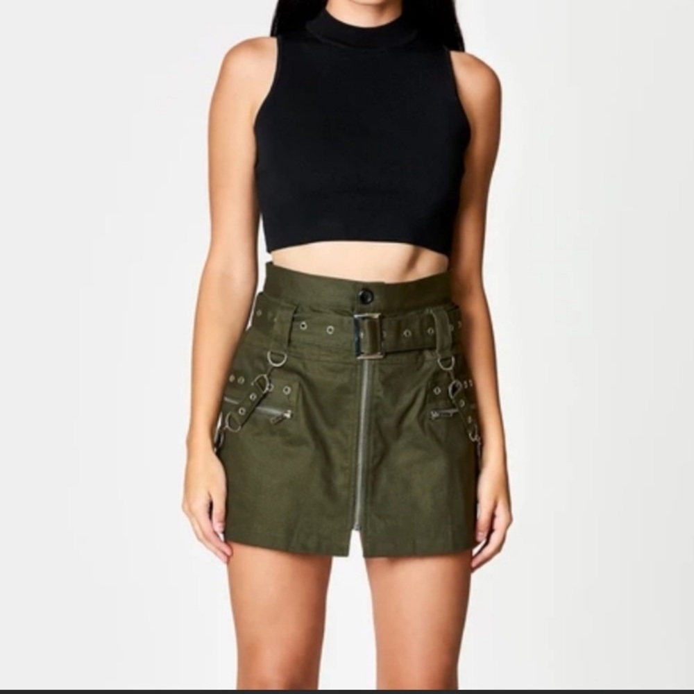 Carmar LF Belted Zip Skirt with Grommets & Suspenders
